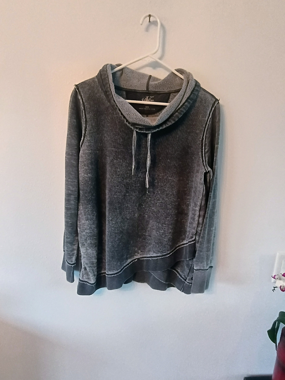 Calvin Klein Gray Cowl Neck Thermal Pullover Sweatshirt Medium Cozy Lounge